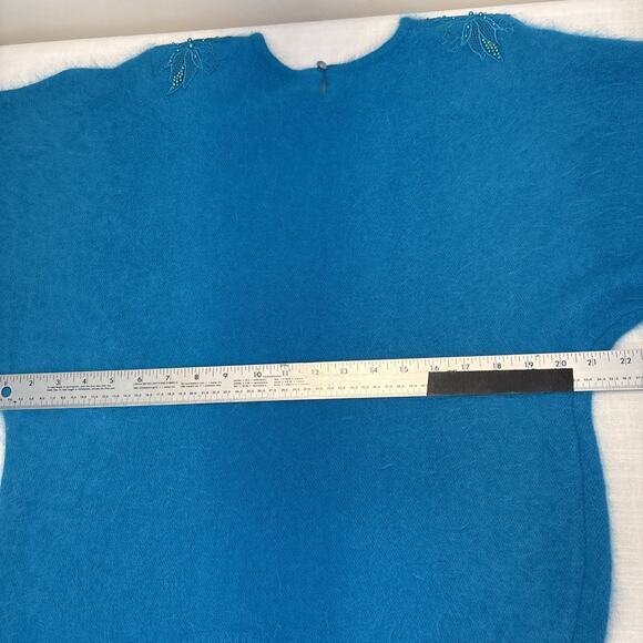 Lord & Taylor 80s Angora Teal Beaded Floral Fuzzy Sweater M - Picture 13 of 15